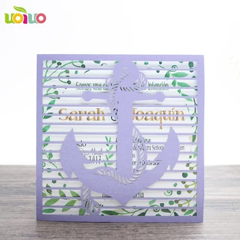 

10Pcs light purple anchor Romantic Party Delicate Carved Butterlies Invitation Card Pattern Hollow Wedding Invitation Envelope