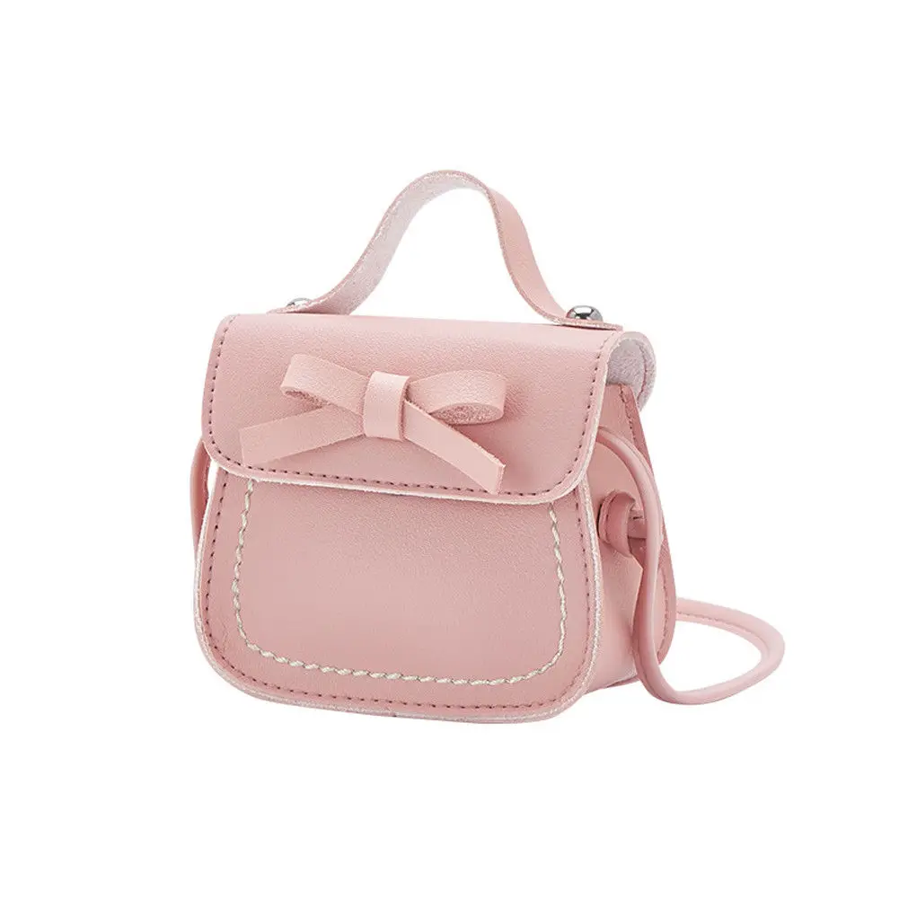 Новинка, брендовые сумки-мессенджеры для малышей, сумки на плечо для девочек, сумки на плечо для принцесс, однотонные кошельки с бантиком для принцесс - Цвет: Розовый