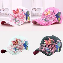 Высокое качество Для женщин Регулируемый Бейсбол Кепки леди с бабочками и цветами Вышитые Hat 4 стиль