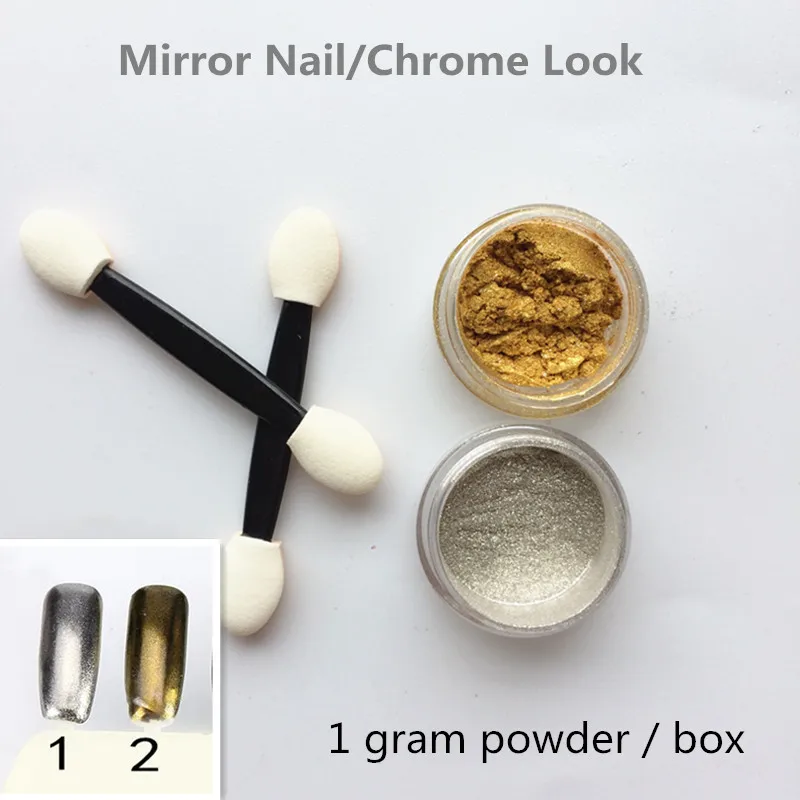 

2 Box Mirror Powder Metallic Silver Pigment Nail Glitter Nail Art Chrome(Silver+Gold) Magic Look Gradient Nails
