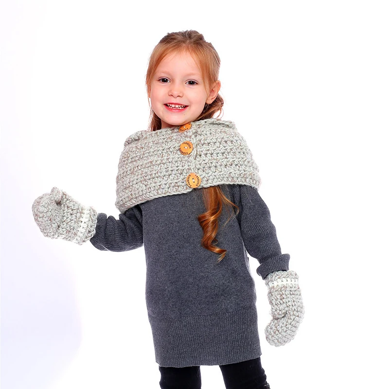 Высококлассный детский вязаный шерстяной головной убор, перчатка, шарф, комплекты для девочек с мультяшным оленем, Осень-зима, шейный
