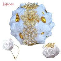 (Запястье цветок и бутоньерка) белая бабочка Rhinestone букет Diamond брошь цветами в руках Шелковый Свадебный букет невесты комплект