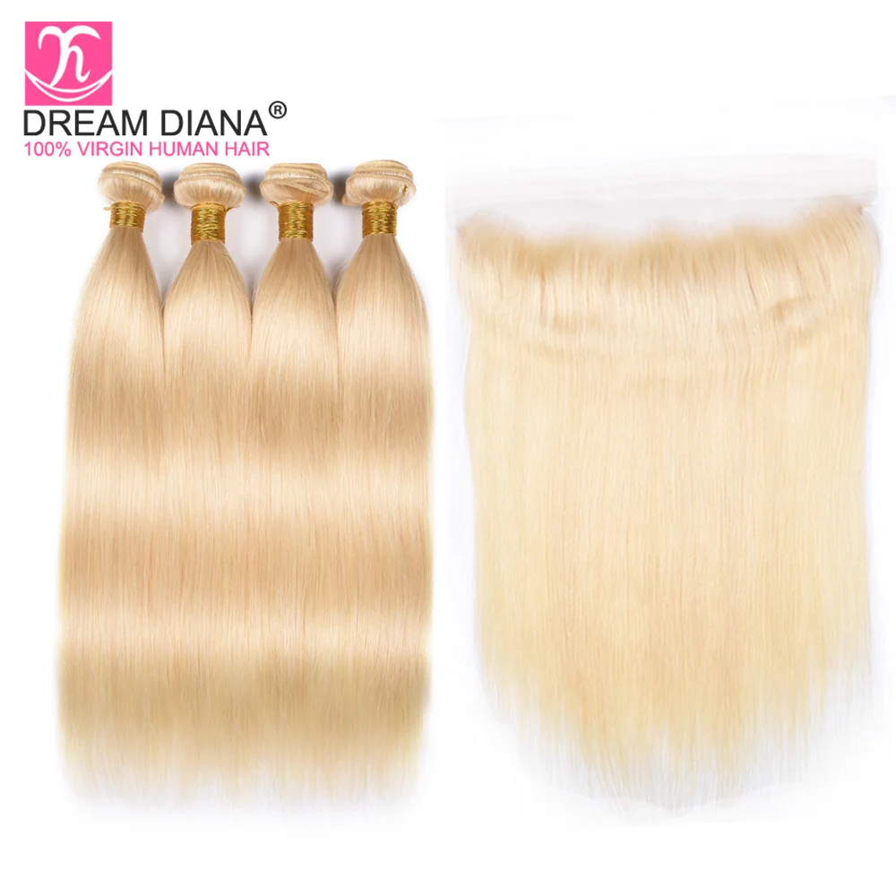 DreamDiana Remy 613 Peruvian Straight With Frontal 613 Bundles And Frontal 100% Human Hair Platinum Blonde Bundles With Frontal DreamDiana Remy 613 Peruvian Straight With Frontal 613 Bundles And Frontal 100% Human Hair Platinum Blonde Bundles With Frontal