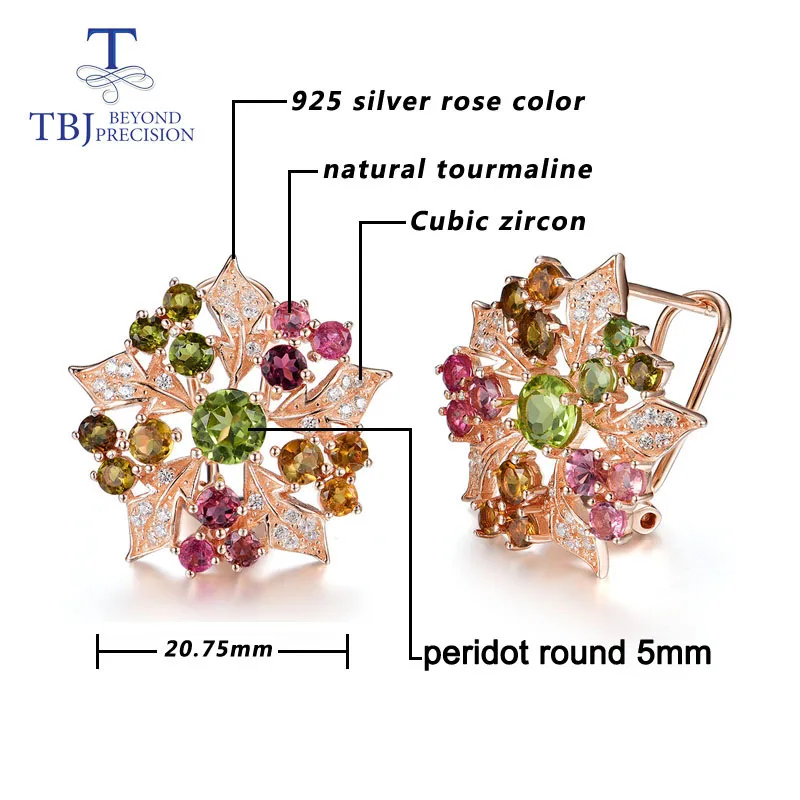 TBJ, натуральный многоцветный Турмалин, драгоценный камень, цветок, серьги, серебро 925 пробы, хорошее ювелирное изделие для женщин, свадебные, вечерние, хороший подарок