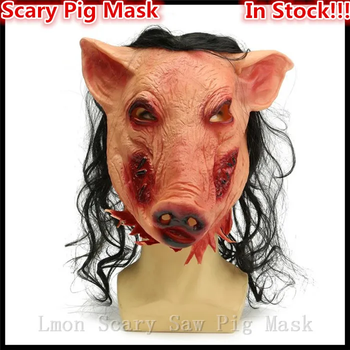 Doprava zdarma Halloween Party Cosplay Scary Pig Head Maska Latexové prase Maska s černými vlasy Creepy Dospělý Velikost Halloween Maska Shock