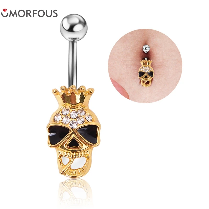 1PC Retail Black Enamel Skull Skeleton Body Jewelry Belly Button Ring Accessories Steampunk Men Jewelry