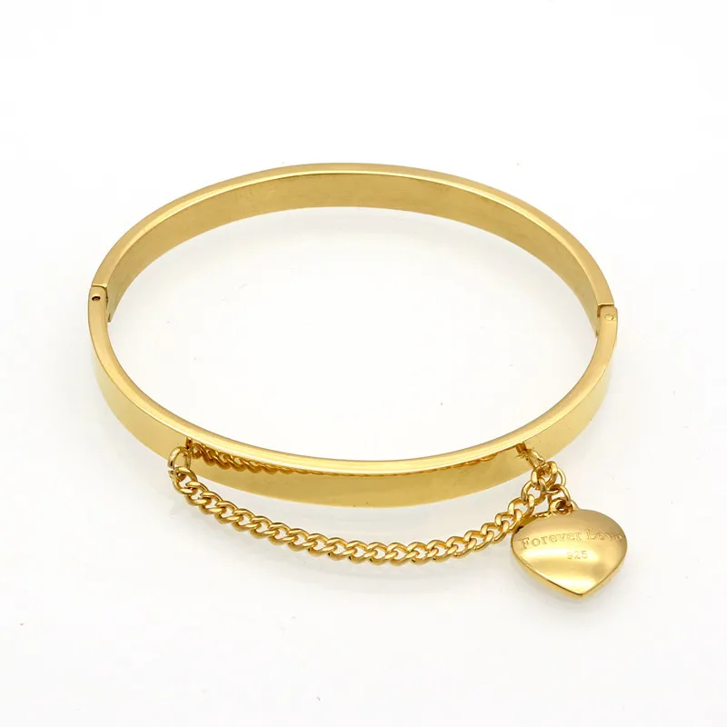 

New Heart Pendants Bracelet Gold Silver Plate Titanium Steel Bangle Jewelry Wedding Bracelets & Bangles Valentine's day Gift