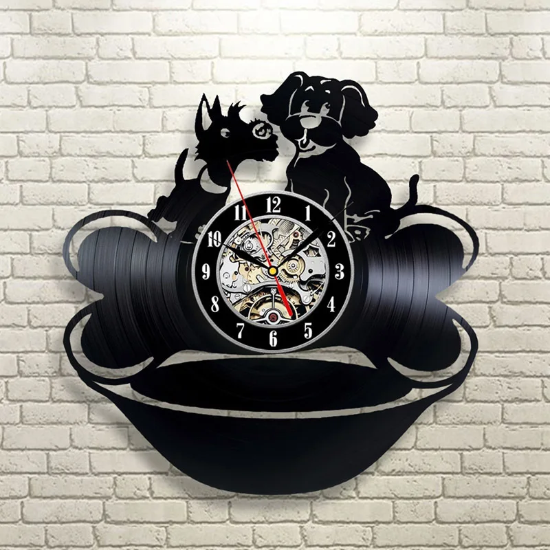 Best Lovely Puppy Dogs Design Classic CD Vinyl Record Hanging Wall Clock Creative Decor LED Record Clocks Antique Hollow Wall Clock