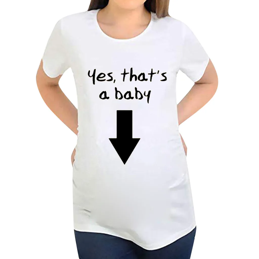 

ARLONEET Women maternity Short Sleeve Pregnant Maternity Arrow cartoon letter print t-shirt top yes Printing Cartoon Print Tops