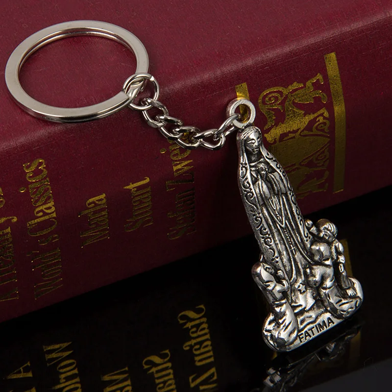 

religious Virgin Mary Keychain Catholic Pendant Lady Imitation Silver Key Religious Key Chain Charm