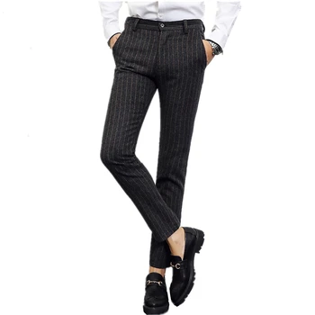

gray mens stripe pants size 28-40 men pant Fashion casual mens trousers 2019