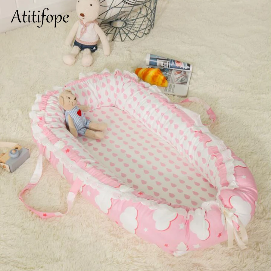 85*50*10cm Baby Cotton Foldable Bed Removable Newborn Crib Portable An Crown Bionic Bed Folding Washable baby crib
