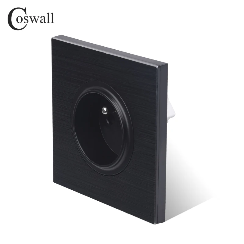 Coswall роскошная черная алюминиевая панель 16А французская стандартная настенная розетка с заземленным замком для защиты от детей