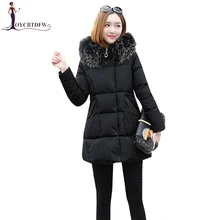 Зимняя женская куртка, новинка, толстая верхняя одежда, приталенный, большой размер, женский пуховик, средней длины, с капюшоном, с меховым воротником, парки xy361