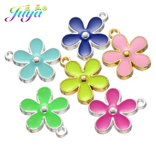Juya 15 adet/grup DIY zanaat takı bulguları altın/gümüş renk emaye çiçek takılar kadınlar için küpe bileklik kolye yapma
