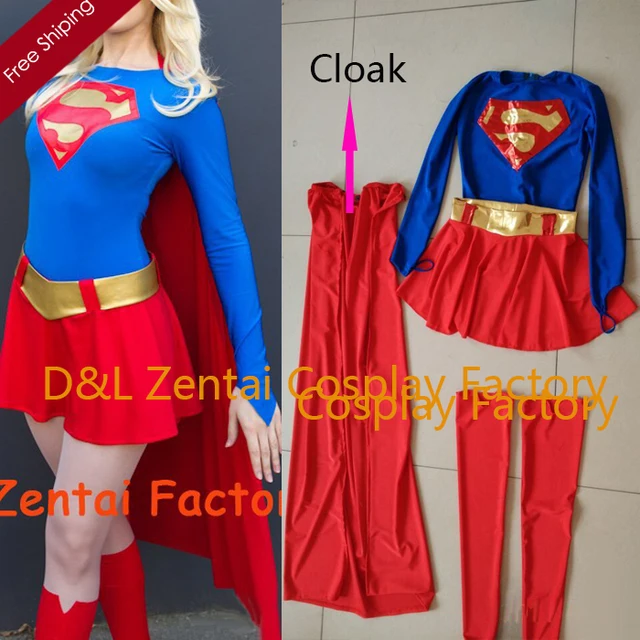 free shipping dhl wholesale adult superhero costume classical supergirl halloween costume lycra spandex bodysuit women costume