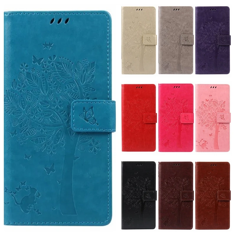

Leather case for coque Sony Xperia M2 Aqua D2403 D2406 Case Cover for coque Sony M2 Tree Pattern Mobile Phone bags+card holder