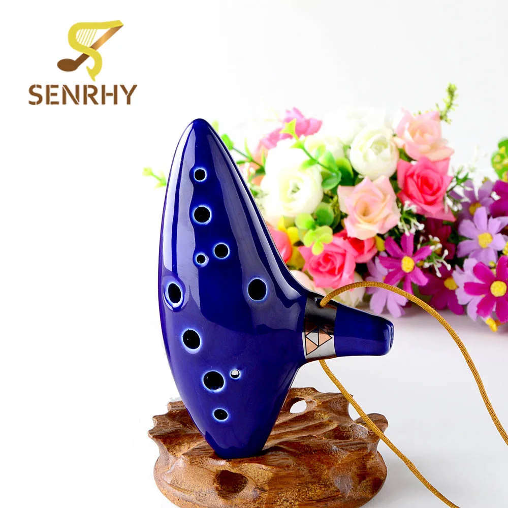 

New 12 Hole Ocarina Kiln-fired Ceramic Alto C Legend of Ocarina Flute Blue Instrument Woodwind Musical Instruments