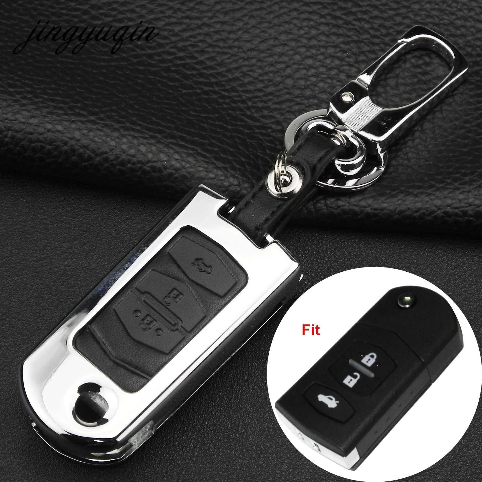 

jingyuqin Zinc alloy+Leather Cover FOB For Mazda 2 3 5 Car Flip Folding Remote Key Case 3 Buttons