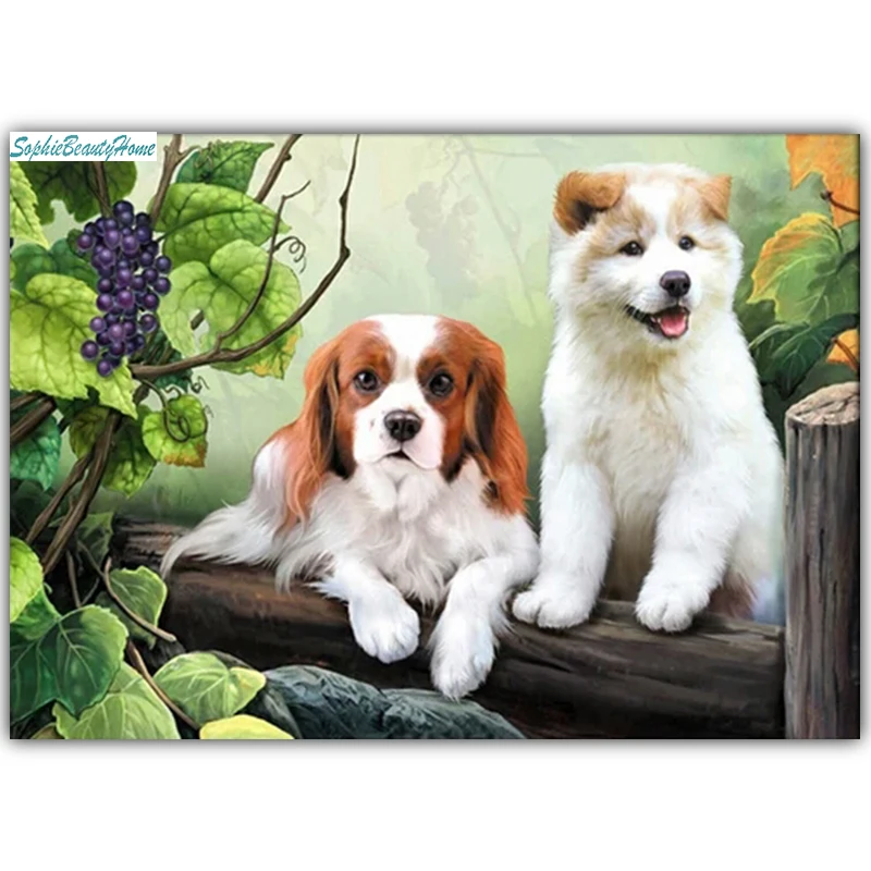 

Sophie beauty home DIY painted diamonds 5D cross stitch embroidery puppies 3D diamond inlay butterfly sewing craft gifts