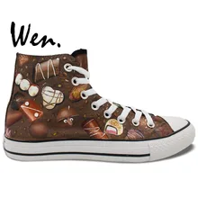 Wen Original Hand Painted Canvas Shoes Chocolate Men Women’s High Top Canvas Sneakers Birthday Presents Valentine’s Gift