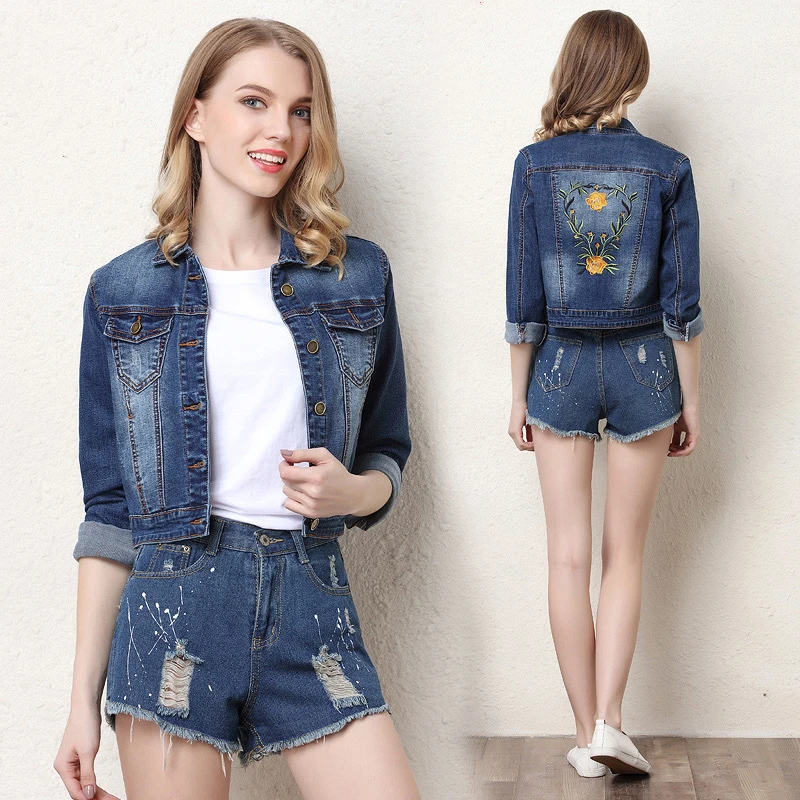 shorts and jean jacket