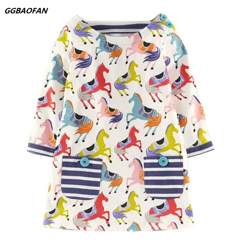 

GGBAOFAN Baby girl dress horse cartoon printed cotton dress 2017 for girls Long-sleeved lovely princess children's clothes 2-7Y