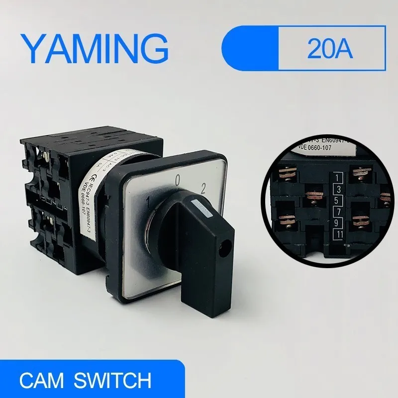 

Cam Switch silver contact 3 position 3 poles level rotary changeover switches 20A Black 12 terminals YMW42-20/3 Maufacturer