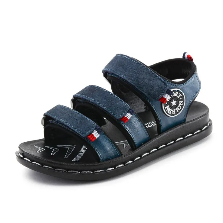 Сандалии для мальчиков; Новинка года; летние детские кожаные сандалии в Корейском стиле; детская пляжная обувь для подростков; мужская обувь - Цвет: blue