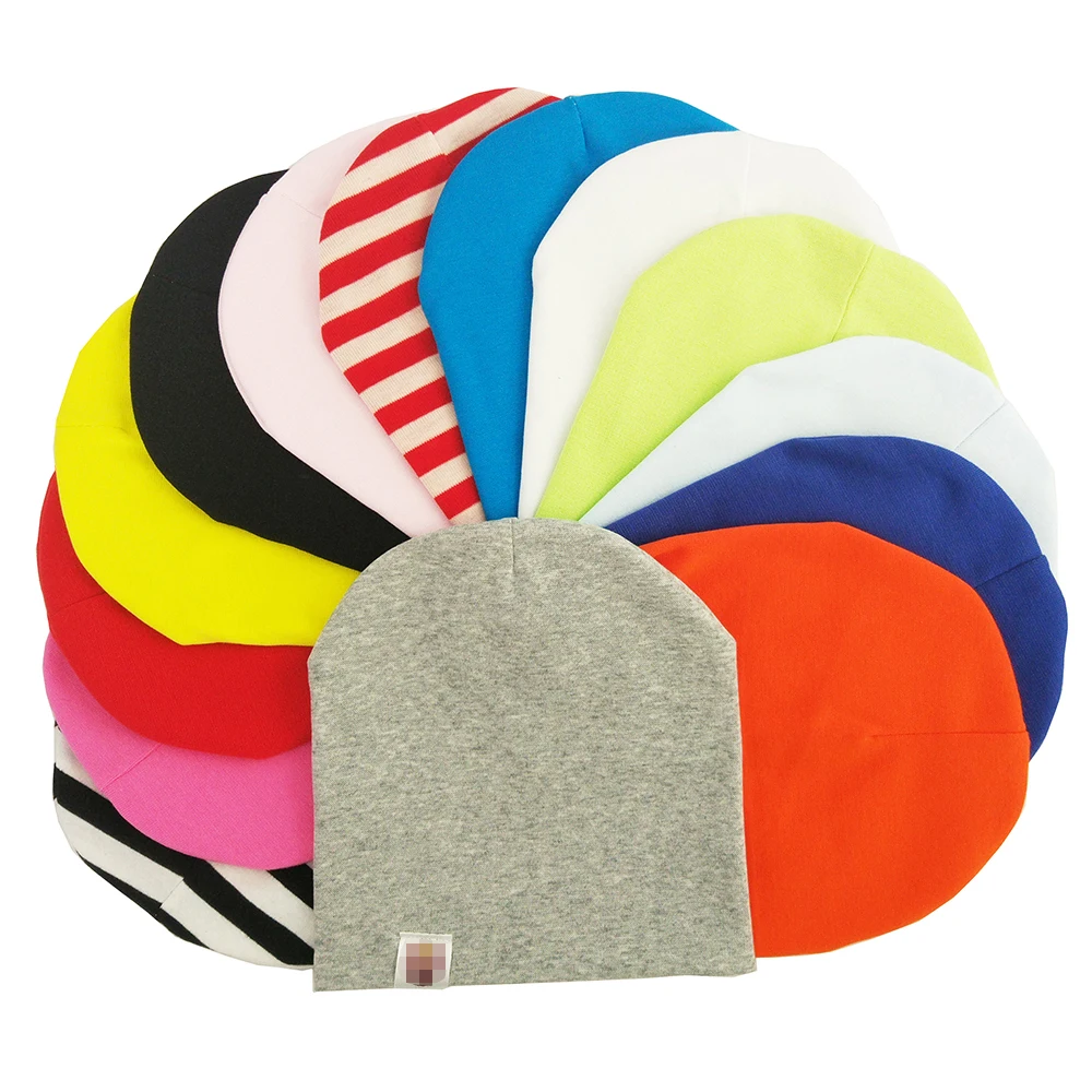 

Spring Autumn Baby Caps Solid Color Hats for a Boys Girls Unisex Warm Striped Cotton Children Hats for Soft Newborn Caps