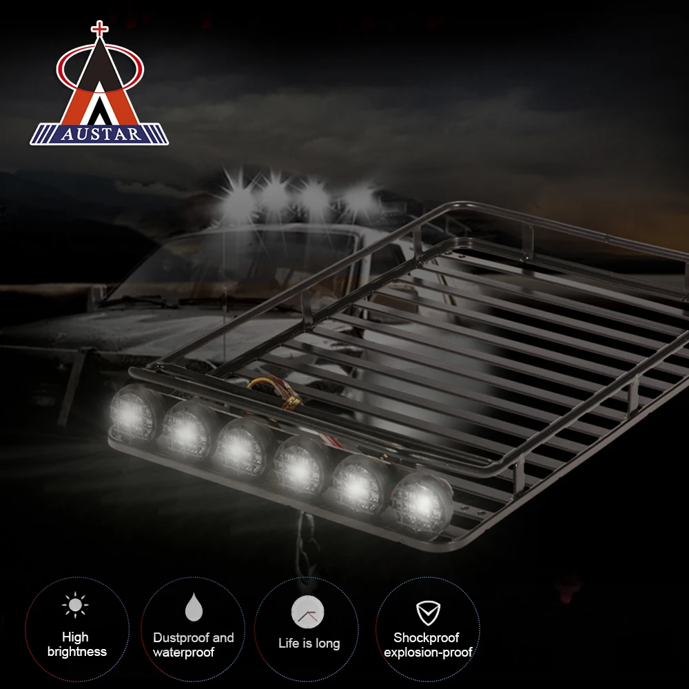 AX-519 Metal Roof Rack Luggage with 6 LED Light Lamp Kit  for Axial SCX10 RC4WD D90 RC Car 110 RC Rock Crawler Cars Parts (1)