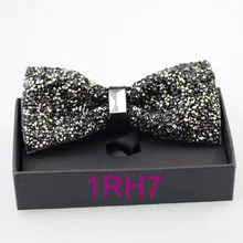 Yibei Coachella Галстуки блестящие туфли с украшением в виде бабочки из страз Для мужчин Регулируемая смокинг с черным бантом; для взрослых галстук-бабочка с подарочной коробкой Танцевальная вечеринка