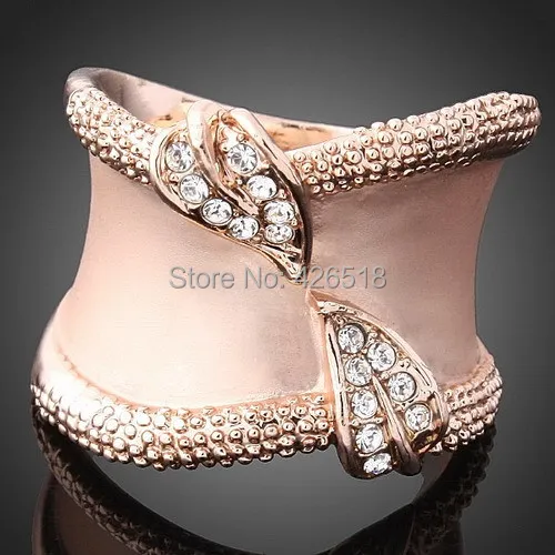 

Leaf shape New Fashion Rose Gold Color Rings With Crystals Best Gift For Women Party ring