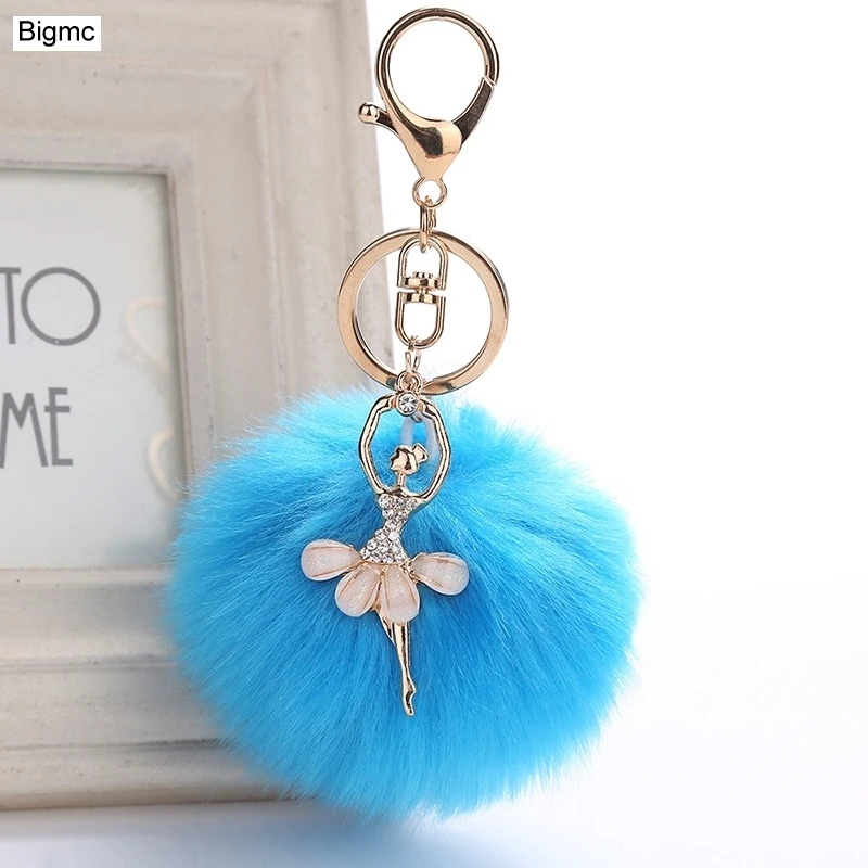 New Lovely Rhinestone dance girl Key Chain women cute 8cm Faux Fur