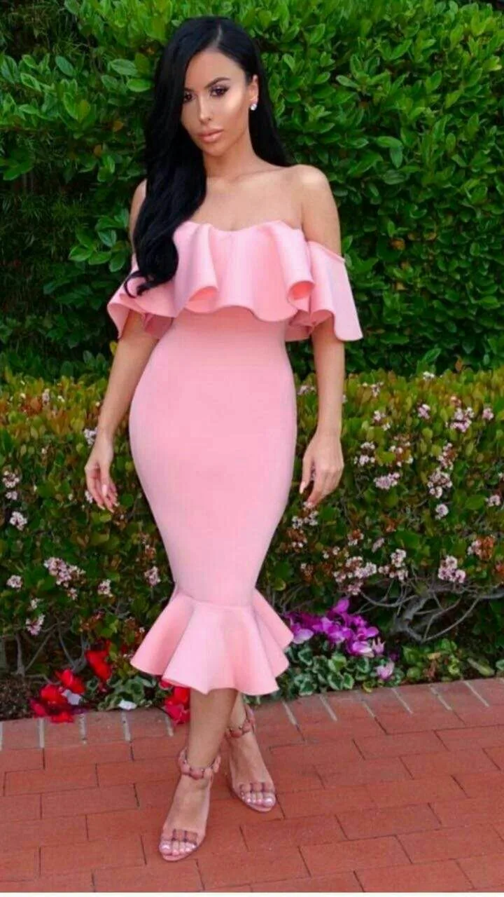 Women Fashion Sexy Space cotton Pink Trumpet Fishtail Bodycon Dress