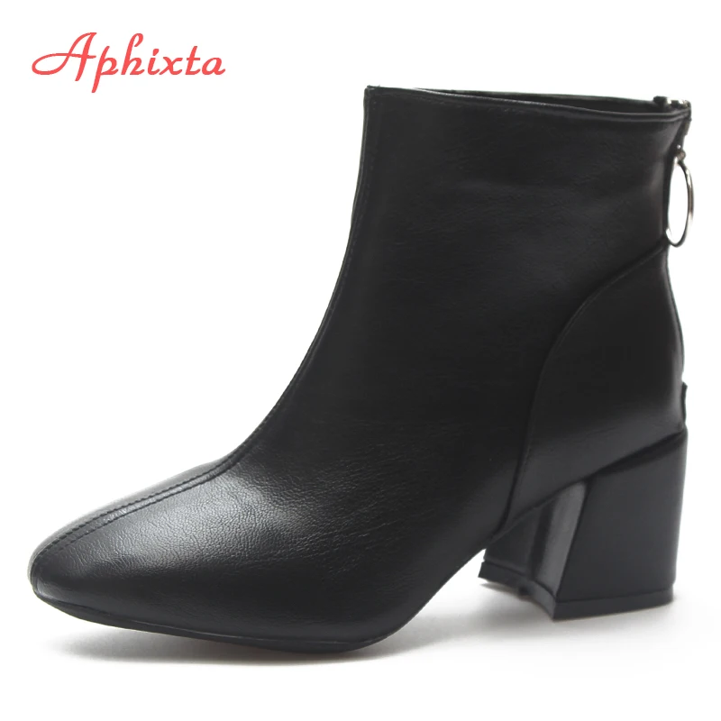 Skup Aphixta buty na zamek buty damskie kwadratowe obcasy botki Botines Mujer 2018 damskie buty Zapatos krótkie pluszowe modne damskie buty