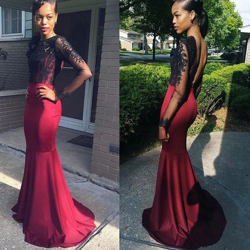 Ombreprom Red Lace Embellished Mermaid Satin Prom Dresses 2017 (OB439) | Свадьбы и торжества