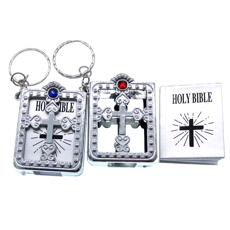 2 Pezzi Argento Mini Battesimo Bomboniere Bibles Recuerdos Bautico Biblioteca Portachiavi Comunione Decorazione Festa 36X48Mm