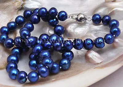 

Fashion 8-9mm Blue akoya cultured pearl necklace 18