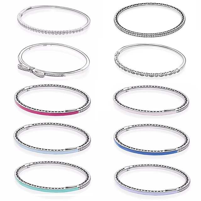 

2018 Real 925 Sterling Silver Sparkling Bow Radiant Hearts of Europe Bangle Fit Original Women Charm Bracelet Gift DIY Jewelry
