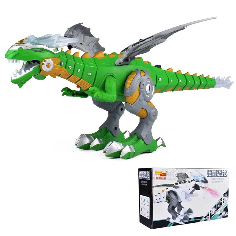 Электрические интерактивные динозавры игрушки шокирующие говорящие ходьба спрей Огненный Дракон динозавр робот со световым звуком игрушки для детей - Цвет: Зеленый