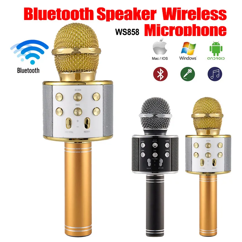 

Portable WS858 Wireless Karaoke Microphone Bluetooth Radio Speaker Record KTV Music Player Singing Microphone
