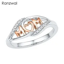 Ranzwal золото/розовое золото Заполненные люблю маму кольца для Для женщин микро проложили стразы кольцо подарок для матери размер США 6 ~ 10 ARI036