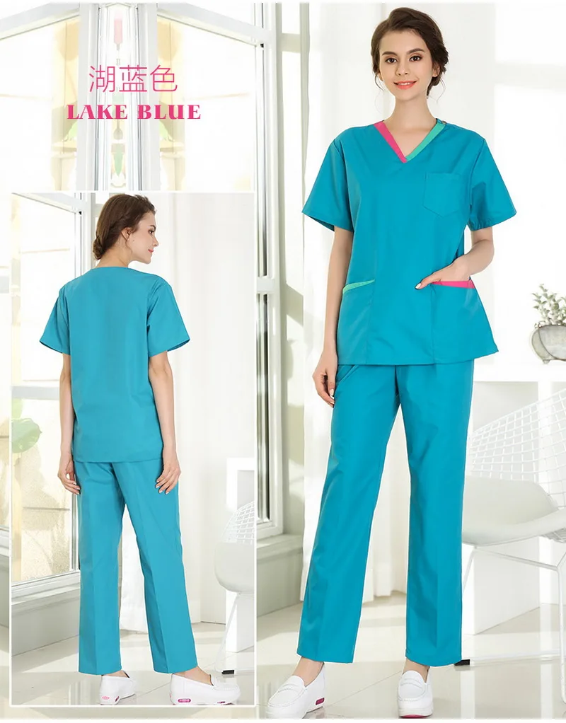 Женщины V шеи короткий рукав Больничная медицинская форма медсестры наборы Farmacia хирургическая медицинская одежда медицинская спецодежда Рабочая одежда