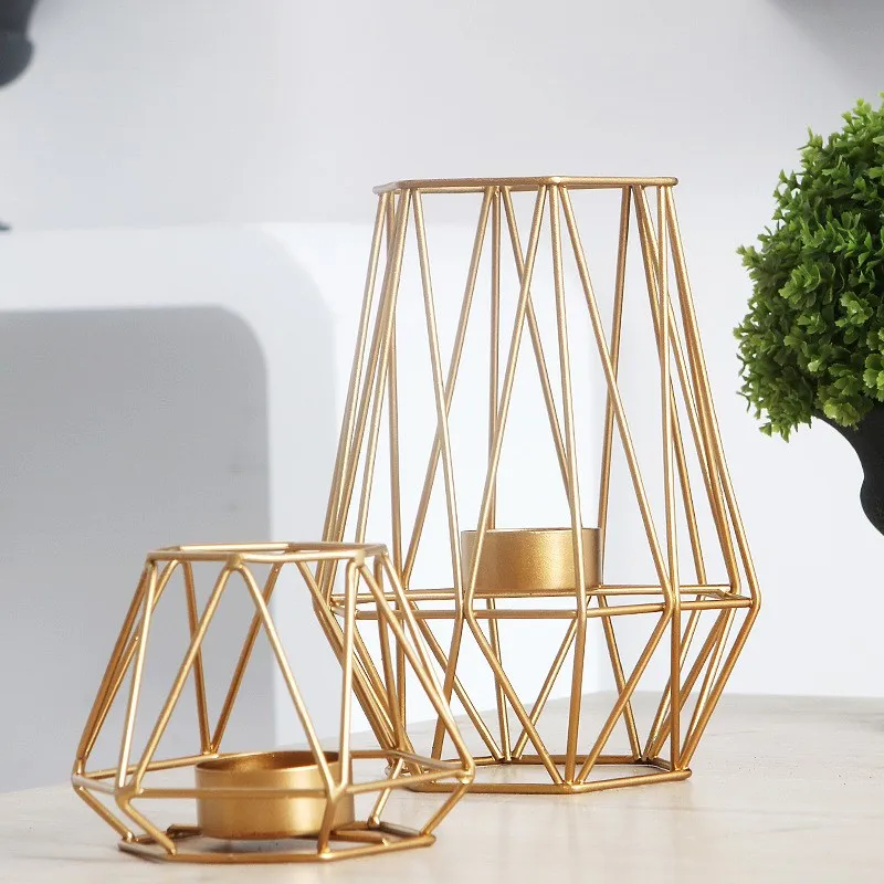

Nordic Simple Home Decoration Candlestick Light Luxury Gold Soft Sample Model Geometric Candlestick
