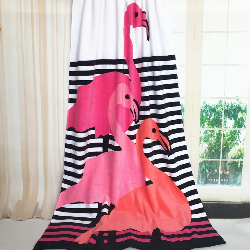 

170cm*90cm big fashion printing pink heart flamingo bird pure cotton absorbent dry adult girl beach bath towel birthday gift