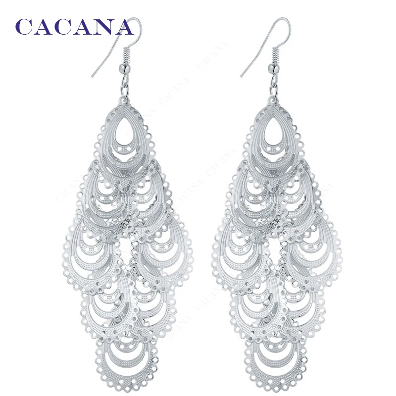 CACANA Dangle Long Earrings For Women Fashion Hollow Top Quality Bijouterie Hot Sale No.A802 A803