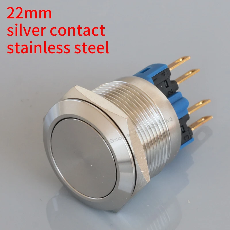 22mm Momentary flat Push Button Switch S22F 11 stainless steel 4 pin