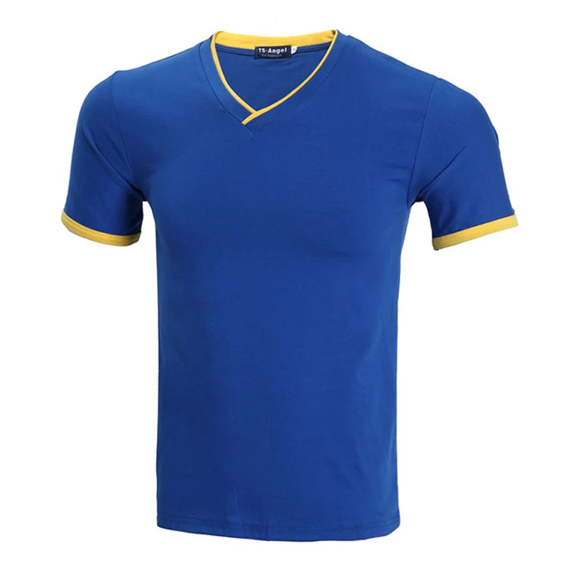 Elegant Blue T shirt Men 2016 Mens Summer Style Short Sleeve V neck T