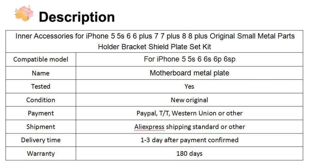 Внутренние аксессуары для iPhone 5, 5S, 6, 6 plus, 7, 7 plus, 8, 8 plus, оригинальные маленькие металлические детали, держатель, кронштейн, защитная пластина, комплект